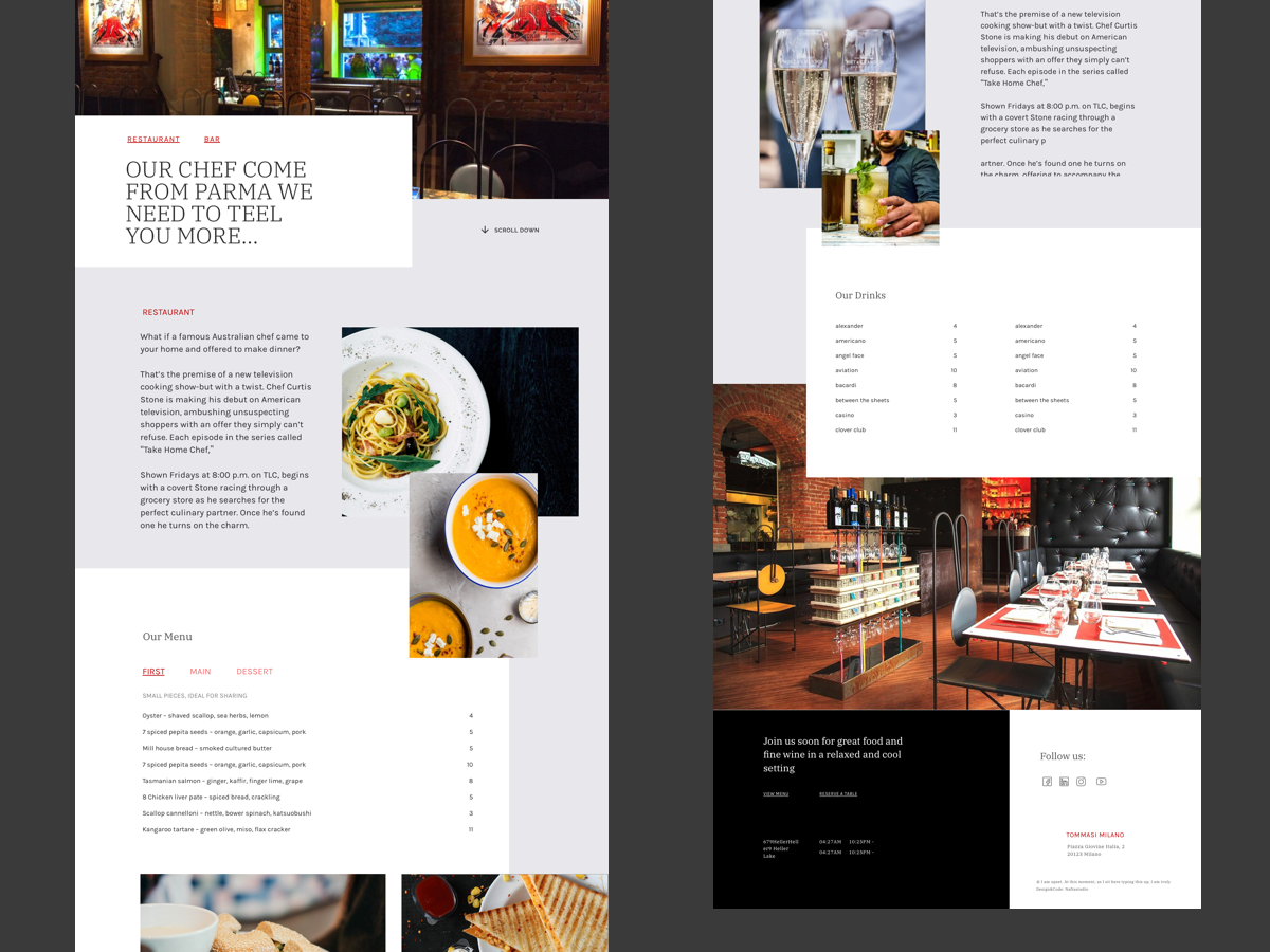 Tommasi Milano - Website concept - restaurant and Bar page fuelformind grid interaction landing nafta studio sketch ui ux web design webflow