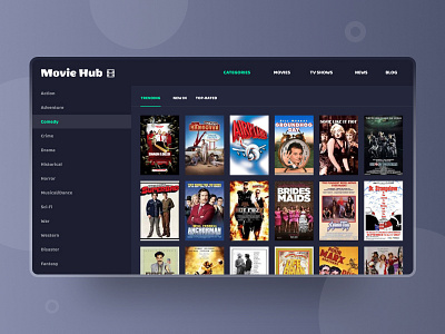 Movie Hub Concept Design categories cinema dark theme desktop macbook pro movies tabs watch movies