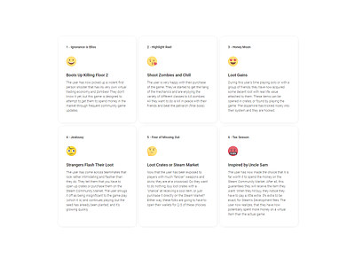 Gamer's Emotional Journey - Emoji Material Cards cards case study emojis emotional journey gaming material ui ux webflow