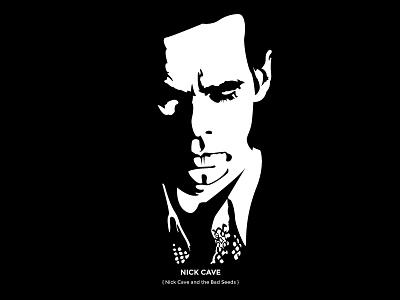 Nick Cave black white drawing illustration nick cave one color