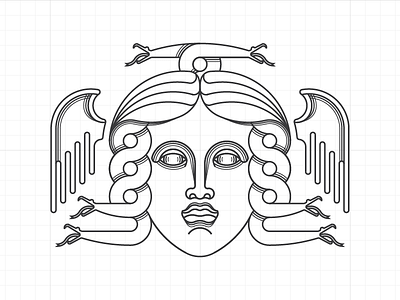 Gorgon WIP drawing gorgon illustration label line art logo outline