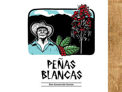 Peñas Blancas brand coffee farmer illustration mountain nicaragua tree