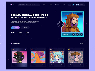 NFT Website Marketplace branding crypto cryptocurrency dark design ethereum game graphic design icon illustration logo neon nft nft art nft website nfts trending ui vector web design