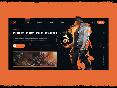 Game Landing Page clean dark design game gamer illustration landing page orange ui ux valorant vector website