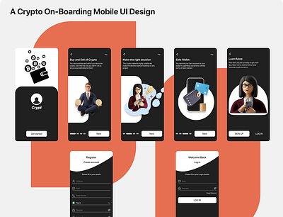 A Crypto on-boarding mobile UI design screens app crypto design figma mobile onboarding product design ui ux