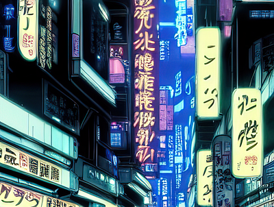 Anime Night City #001 anime art city illustration lights night town