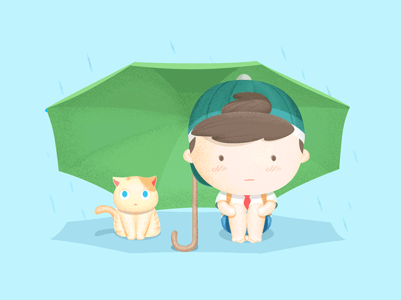 Rainy day animal cartoon character illustration