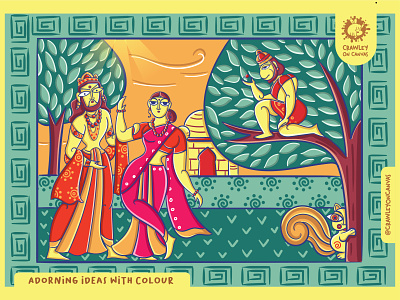 Ashoka Vatika in Bengal Pattachitra Style art artpreneurprogram bengal design digitalart digitaldrawing drawing folkart hindumythology illustration indianmythology mythology pattachitra ramayana