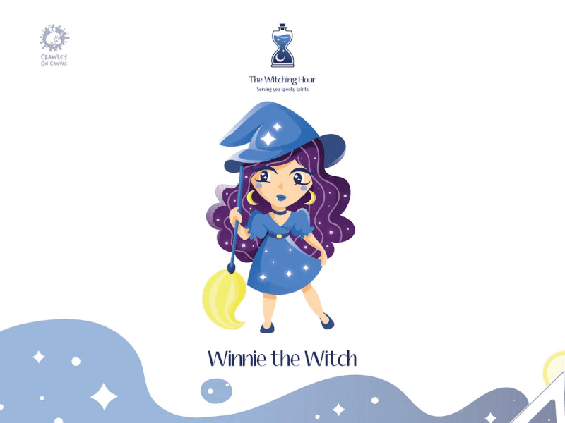 The Witching Hour Mascot - Winnie the Witch art artpreneurprogram brand brand identity brand mascot branddesign branding design digitalart digitaldrawing graphic design illustration mascot