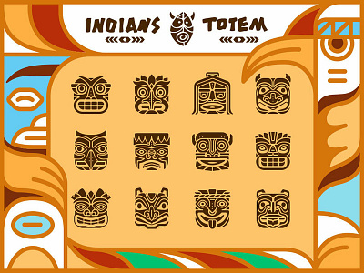 Indians Totem Pole icon illustration 平面