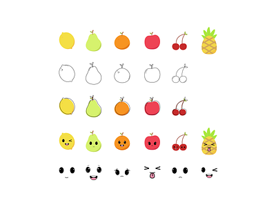 Set of fruits and emotions