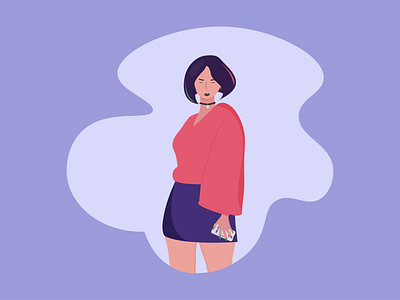 Girl in a flat style on a purple background