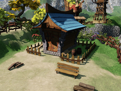 Fantasy game environment 3d environment game gaming hand painted texture village
