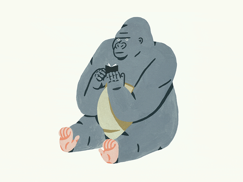Intelligent Design animations book gif gorilla hand painted illustrations reading