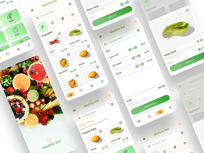 Food shopping app sample screens