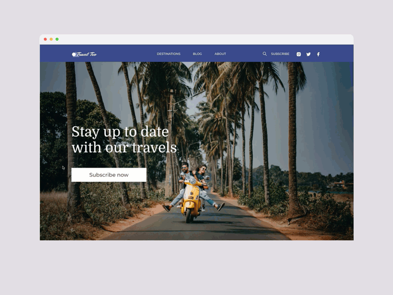 Travel blog landing page interaction design ui web