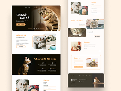 Cat cafe landing page design ui web
