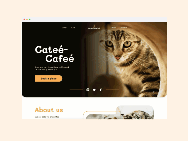 Cat cafe landing page interaction design ui web