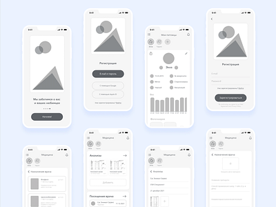 Pet care app. Wireframes