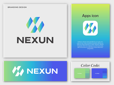 Nexun | Software Company Logo design brand identity branding business logo compnay design gradient graphic design logo design modern logo nft software text