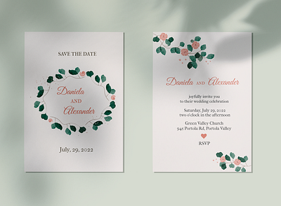 Watercolor wedding invitation art card celebration drawing fiance fiancee floral flowers green greeting heart illustration invitation leafs love nature rustic vector watercolor wedding