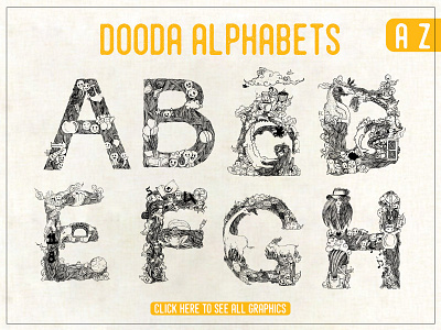 Dooda Alphabets A to Z abc alphabet art calligraphy concept decorative font handwritten letter text type typography