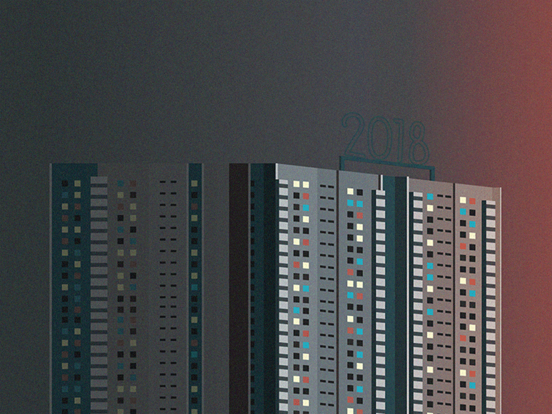 2018 animation flat illustration neon light postsoviet architecture residental ares vector