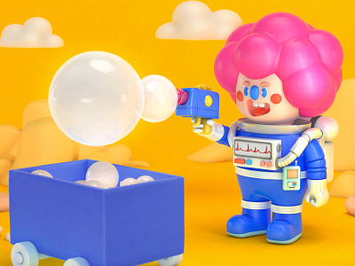OLALA NO.2 astronaut blue blue and yellow bubble bubble gum c4d cinema 4d design illustraion iphoto pink ui universe