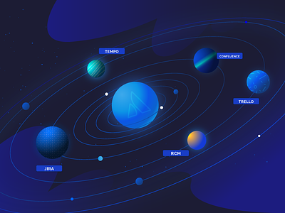blog article atlassian blog conference illustration jira planet planets space tools trello vector