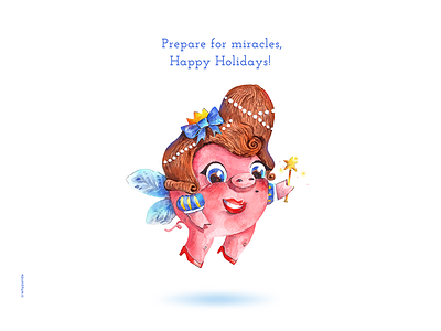 New Year Card elf fairy funny illustration magic new year new year 2019 new year card pig water color