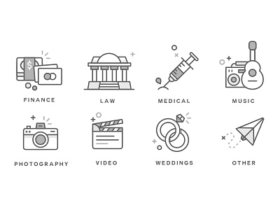 some icons finance icon illustration law line medical music other outline photography video wedding