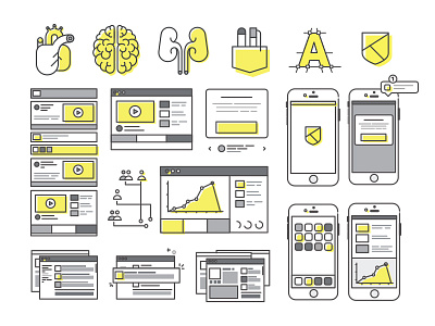 DESIGNBÜRO KLAENFOTH ICONOGRAPHY brain browser heart icons illustration line type window wireframe