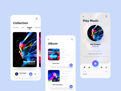 Music Player album app card clean color design music players ui