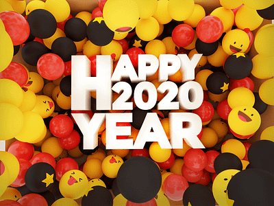 2020 happy new year 2020 3d app balls c4d cinema4d clean color emoji new year render