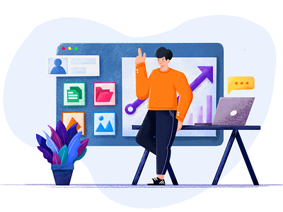 Office time illustration branding bright data design file graphic icon illustration interface mac man message office plant ui web work