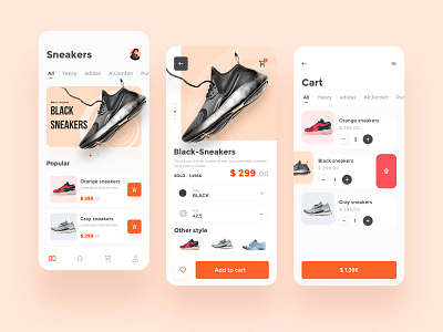 Sneaker store app app banner branding cart clean color list sneaker store uiux