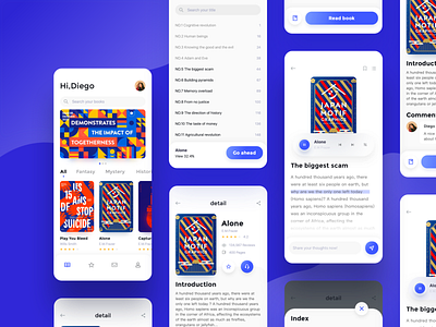Reading app app books clean design detail list listen player reading uiux