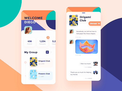 social app app clean color design interaction design list shape socail ui