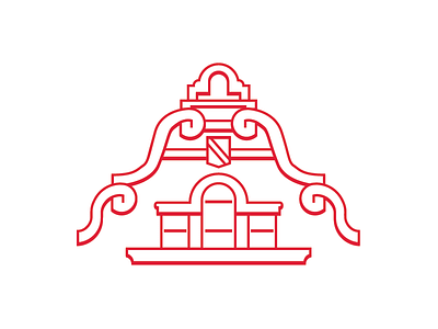 Ol' Main college crest line drawing red