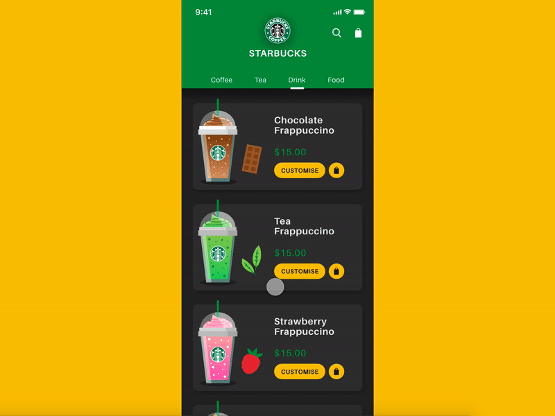 Starbucks App drinks gif micro animation micro interaction mobile app starbucks ui ui ux ux ux ui design