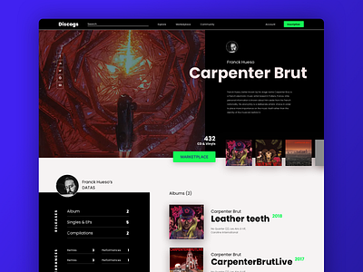 dailyUI - 006 - Discogs profile section albums band dailyui dashboard music profile ui ux web design
