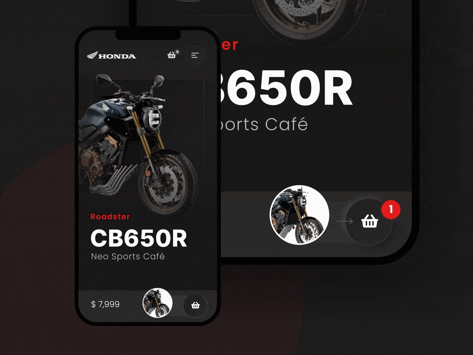 dayliUI - 012 - e-shop Add to cart add to cart app cart dayliui e commerce e shop honda motorcycle neumorphism swipe webdesign