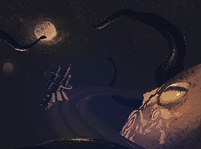 cosmos madness brush illustration lovecraft monster photoshop space station