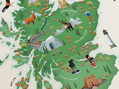 Whisky Map of Scotland castle deer design dram food highlands illustration islay map nature poster print scotch scotland skye stag train vector whiskey whisky