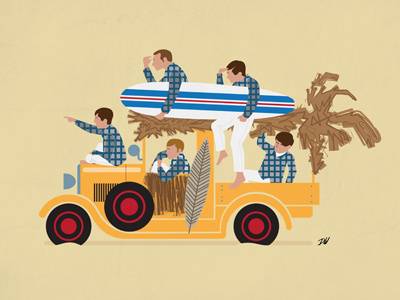 Surfin' Safari - The Beach Boys 60s beach boys car illustration music side on surf surfing vector