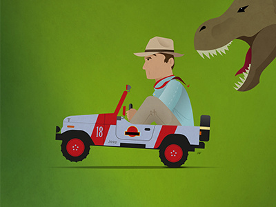 Jurassic Park car chase dinosaurs illustration jeep jurassic t rex