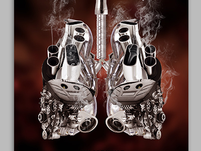 Lungs car lungs mechanic metal photoshop poster smoke visual