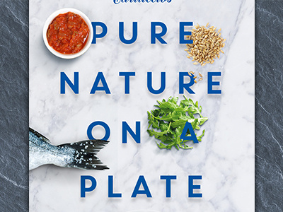 Pure Nature on a Plate design fish food marble nature poster restaurant sans serif typography