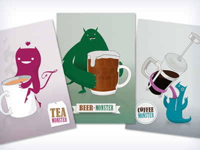 Monsters card character illustration monster paper print