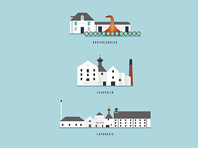 Scottish Whisky Distilleries architecture building distillery dram illustration islay laphroig peaty spirits vector whiskey whisky